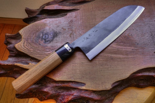Kurouchi santoku and nakkiri knives